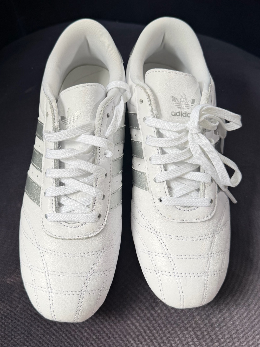 adidas taekwondo White Leather Sneakers with Grey Three Stripes